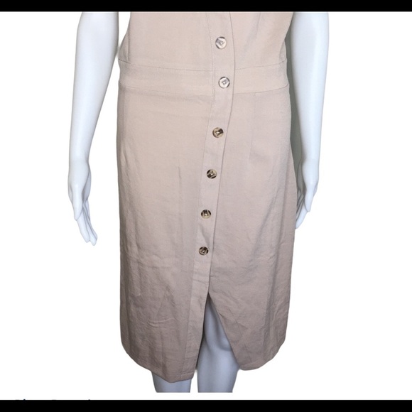 QED LONDON Asymmetrical Sleeveless Slip Dress With Button Front Beige Size Large - Picture 6 of 10